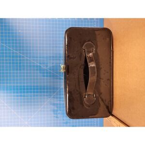 Black Patent Leather Makeup Train Case Travel Cosmetic Organizer Storage Box